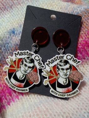 Jeffrey Dahmer Serial Killer Master Chef Jeff Earrings Red Post Cannibal Horror